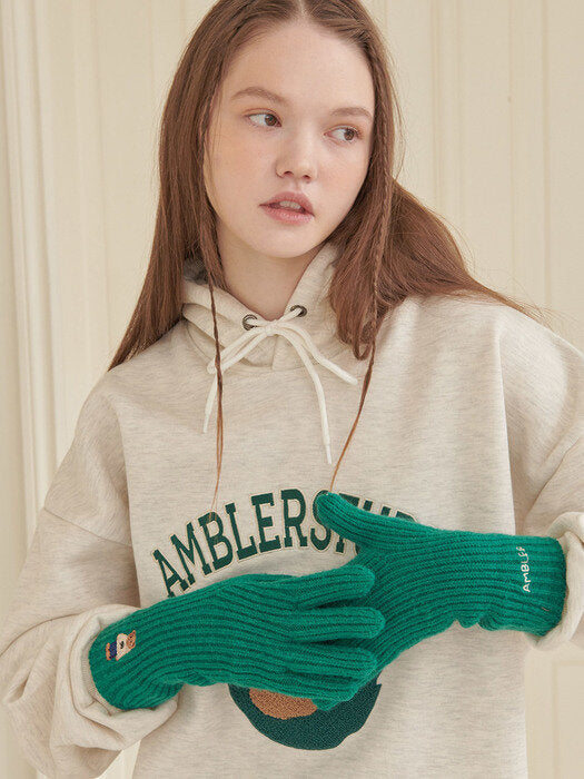 [ambler] One Bear Finger Hole Gloves AG101 (Green)