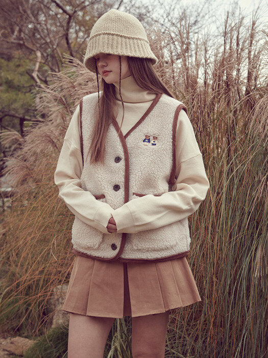 [ambler] Twinlook bear Fleece Vest AYJ201 (brown)