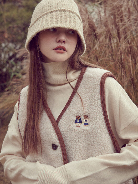 [ambler] Twinlook bear Fleece Vest AYJ201 (brown)