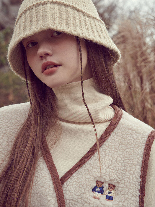 [ambler] Twinlook bear Fleece Vest AYJ201 (brown)