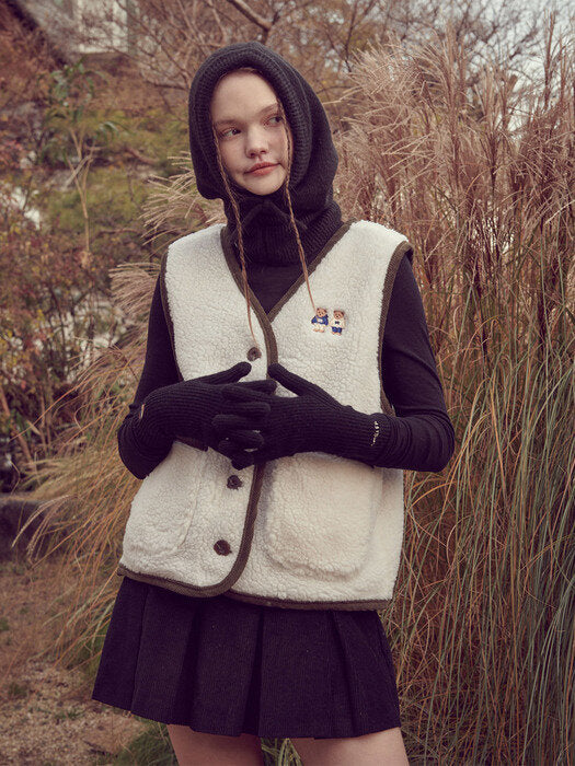 [ambler] Twinlook bear Fleece Vest AYJ201 (khaki)