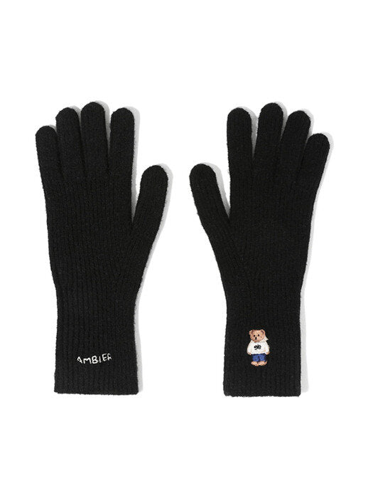 [ambler] One Bear Finger Hole Gloves AG101 (Black)