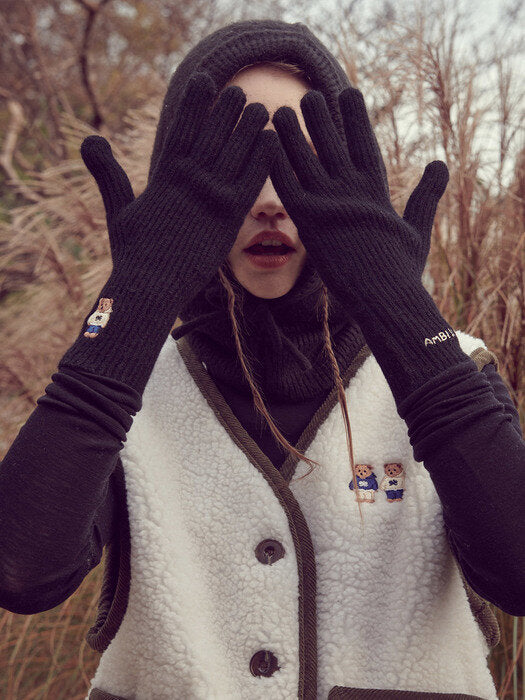 [ambler] One Bear Finger Hole Gloves AG101 (Black)