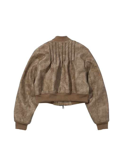 [andersson bell] (WOMEN) TANYA FAUX LEATHER PINTUCK BOMBER JACKET awa516w(BEIGE)