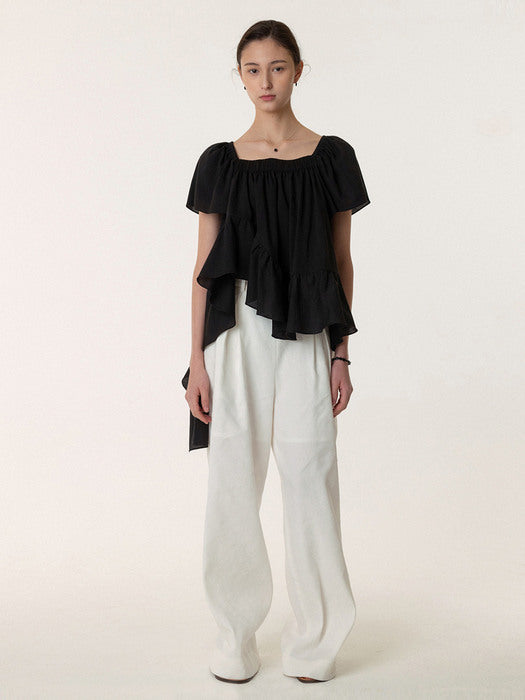 Kindersalmon Square Neck Ruffle Blouse Black