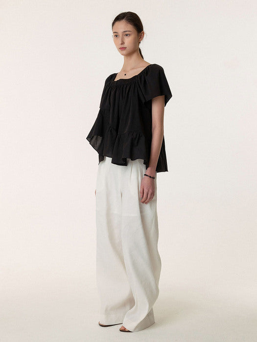 Kindersalmon Square Neck Ruffle Blouse Black