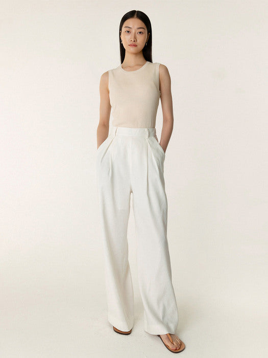 Kindersalmon Linen Wideleg Pants Clean-White