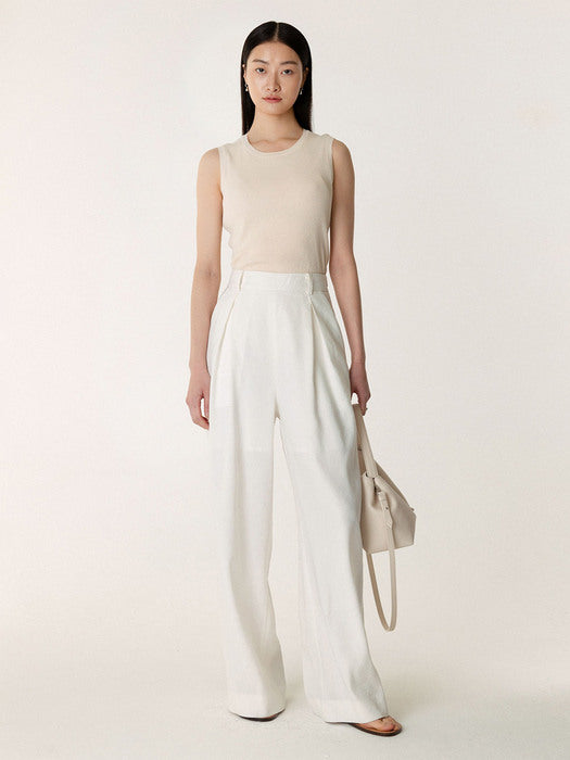 Kindersalmon Linen Wideleg Pants Clean-White
