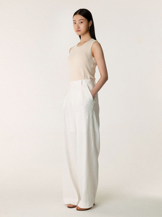 Kindersalmon Linen Wideleg Pants Clean-White