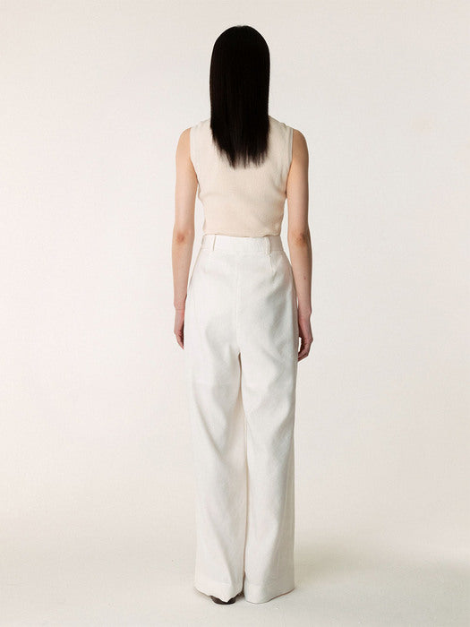 Kindersalmon Linen Wideleg Pants Clean-White
