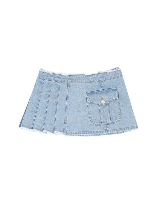 [andersson bell] (WOMEN) APRON WRAP PLEATS DENIM SKIRT apa606w(WASHED BLUE)
