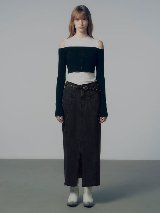 Raive Denim Midi Skirt in Black