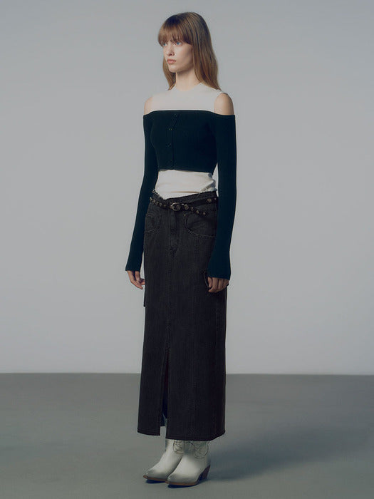 Raive Denim Midi Skirt in Black