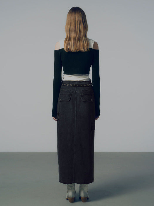 Raive Denim Midi Skirt in Black