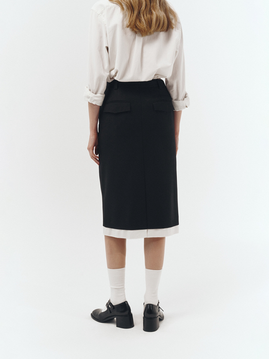 [dunst] LAYERED H-LINE MIDI SKIRT BLACK_UDSK3A205BK