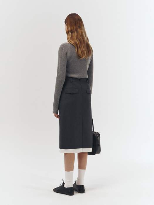 [dunst] LAYERED H-LINE MIDI SKIRT CHARCOAL GREY_UDSK3A205CG