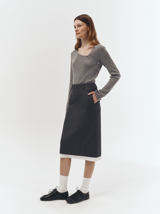 [dunst] LAYERED H-LINE MIDI SKIRT CHARCOAL GREY_UDSK3A205CG