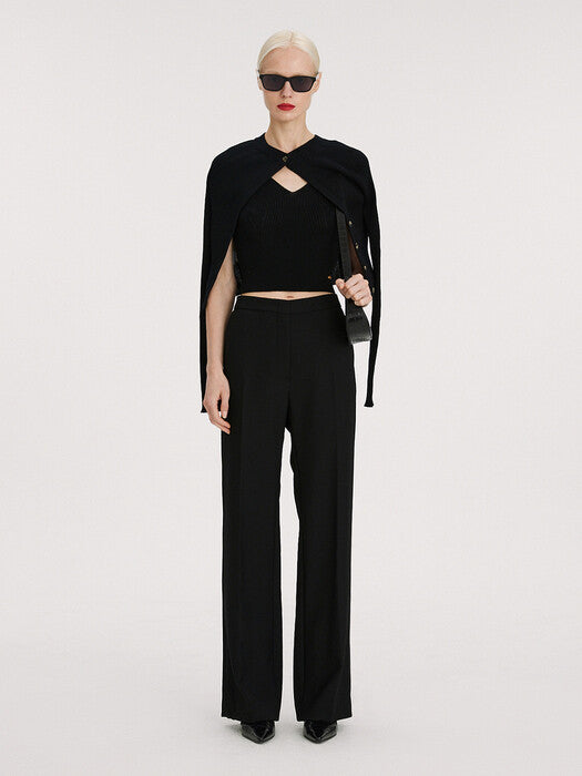[recto] 60S FLARE SLIT DETAIL WOOL PANTS (BLACK)