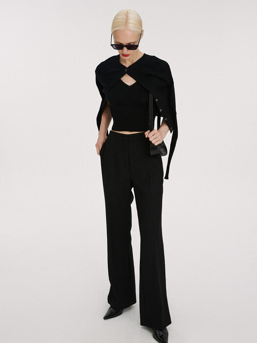 [recto] 60S FLARE SLIT DETAIL WOOL PANTS (BLACK)