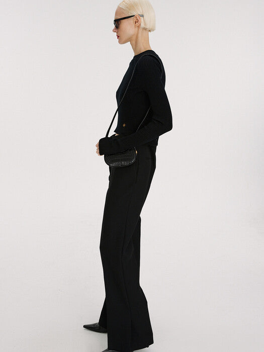 [recto] 60S FLARE SLIT DETAIL WOOL PANTS (BLACK)