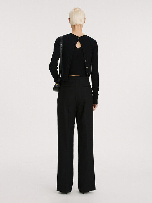 [recto] 60S FLARE SLIT DETAIL WOOL PANTS (BLACK)