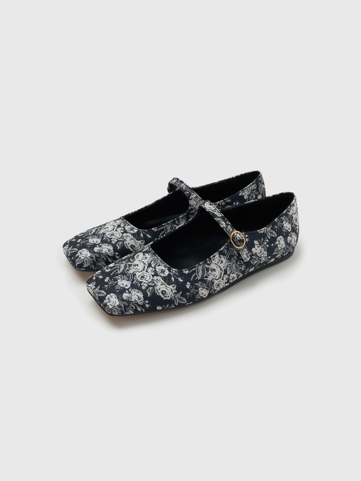 Eenk Wawa Square Toe Mary-Jane Flats - Navy Multi