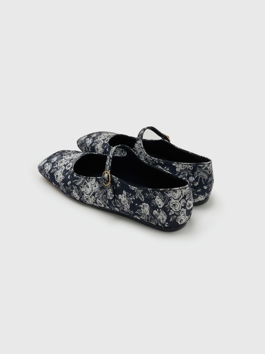 Eenk Wawa Square Toe Mary-Jane Flats - Navy Multi