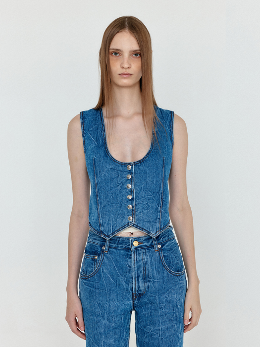 Eenk Wender U-Neck Denim Mini Vest - Denim Blue