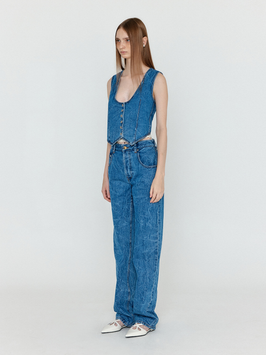 Eenk Wender U-Neck Denim Mini Vest - Denim Blue