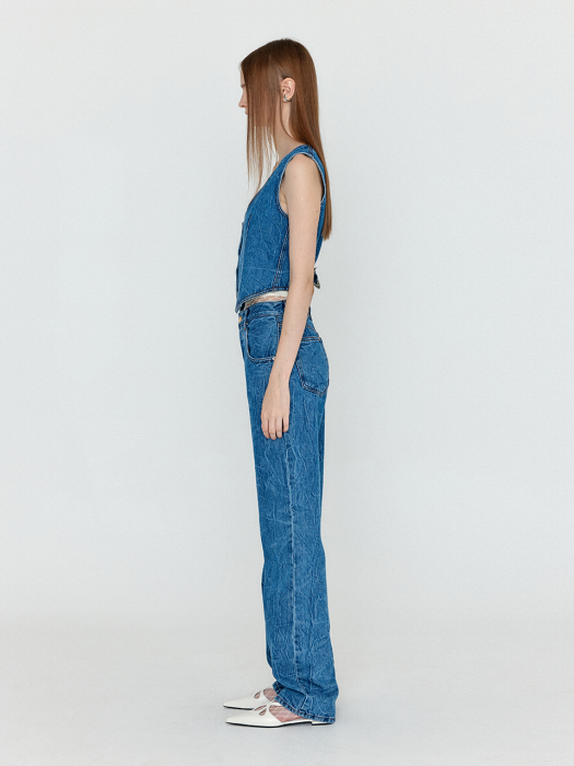 Eenk Wender U-Neck Denim Mini Vest - Denim Blue
