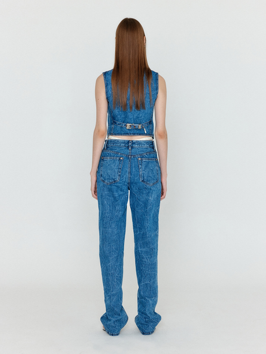 Eenk Wender U-Neck Denim Mini Vest - Denim Blue