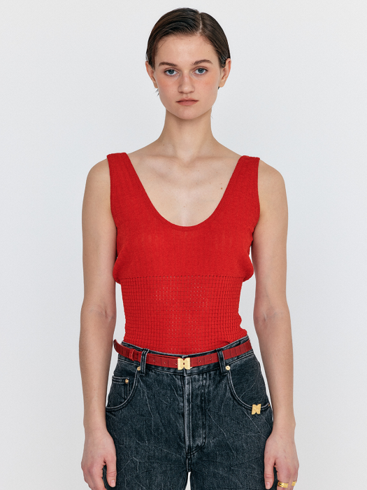 Eenk Wra Square Detail Sleeveless Top - Red