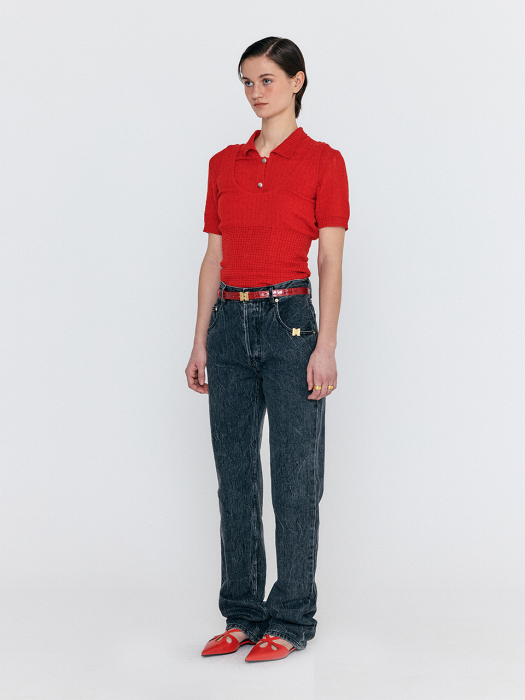 Eenk Wra Square Detail Sleeveless Top - Red