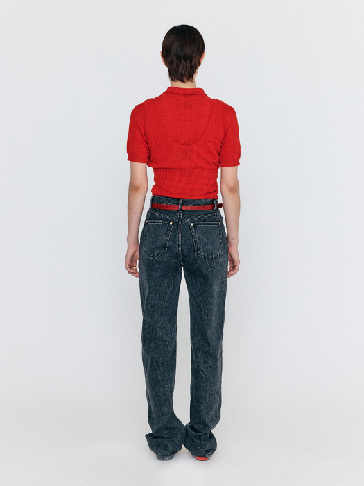 Eenk Wra Square Detail Sleeveless Top - Red