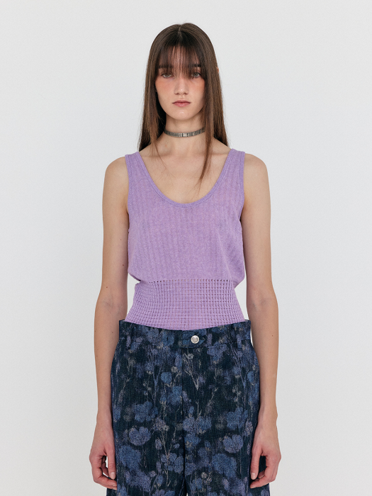 [EENK] Wra Square Detail Sleeveless Top - Lavender