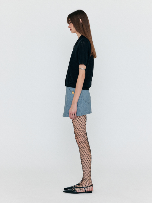 Eenk Werra Square Detail Button-Up Knit Top - Black