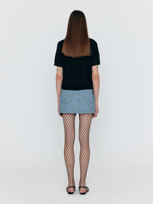 Eenk Werra Square Detail Button-Up Knit Top - Black