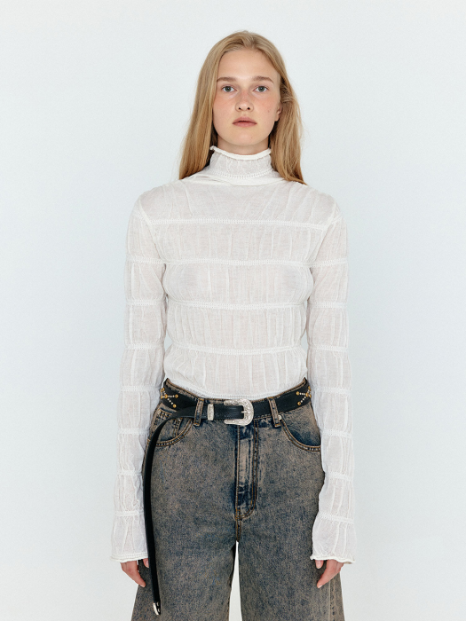 Eenk Wolly High Neck Shirred Knit Top - Ivory