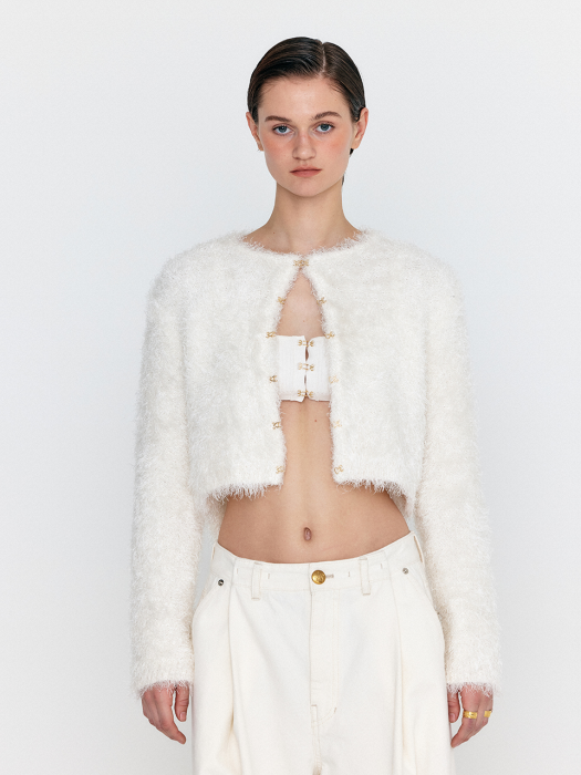 Eenk Woebe Hairy Knit Cardigan - Ivory