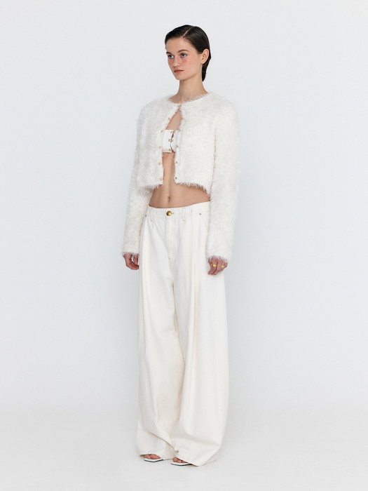 Eenk Woebe Hairy Knit Cardigan - Ivory
