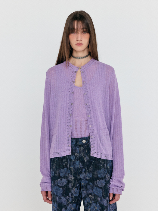 Eenk Wri Square Detail Cardigan - Lavender