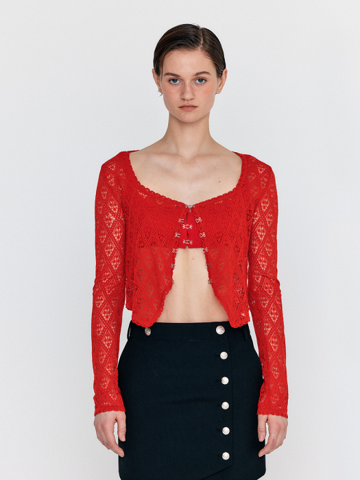 Eenk Wiamond Diamond-Lace Cardigan - Red