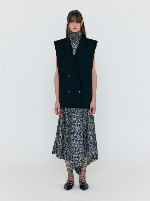 Eenk Wolika Asymmetric Hem Skirt - Navy Multi
