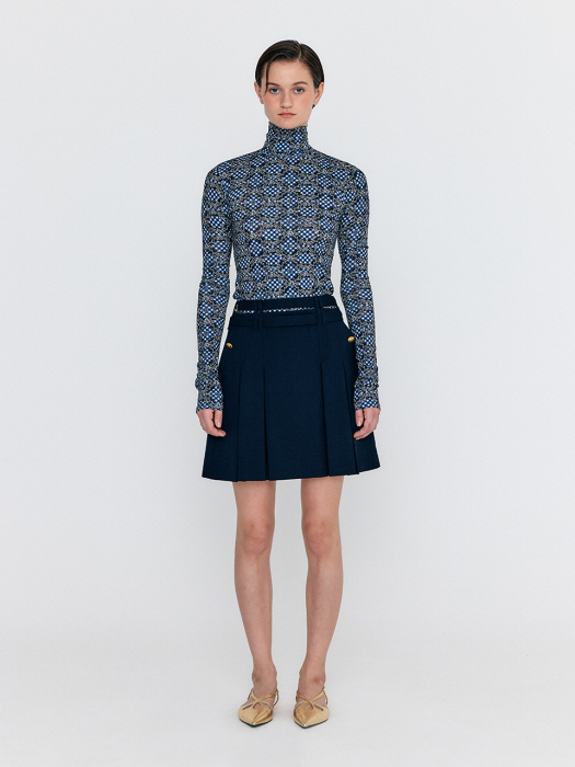 Eenk Wendel Double-Belted Pleated Mini Skirt - Navy