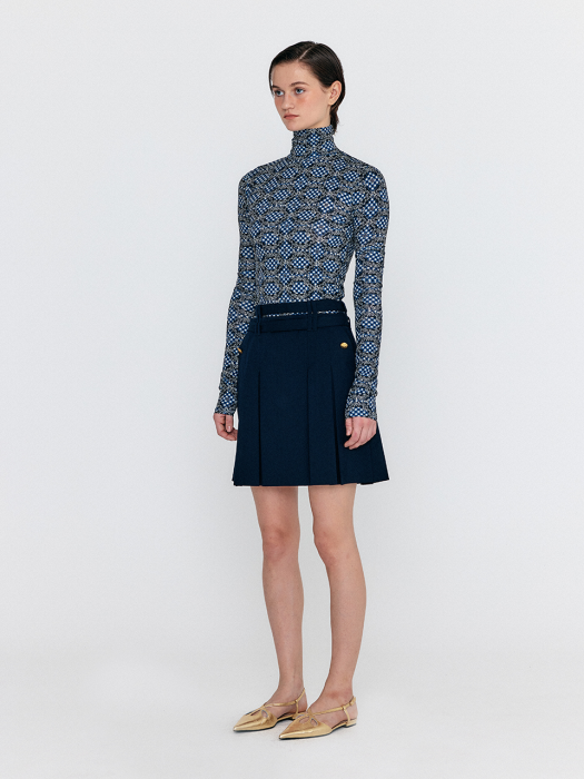Eenk Wendel Double-Belted Pleated Mini Skirt - Navy