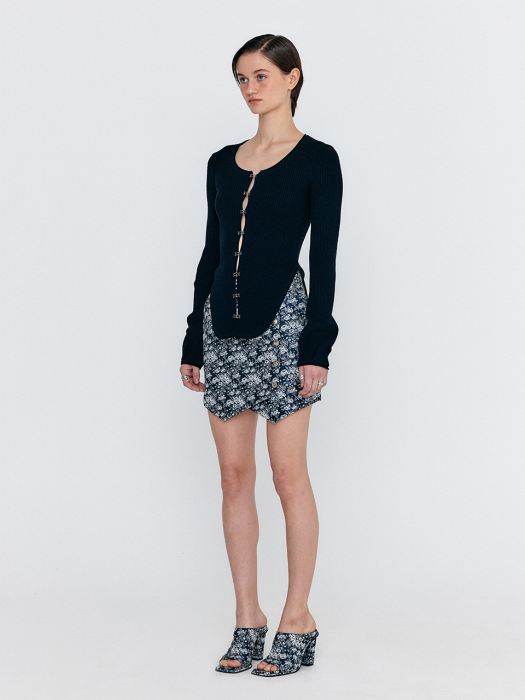 [EENK] Wero Buttoned Mini Skirt - Navy Multi