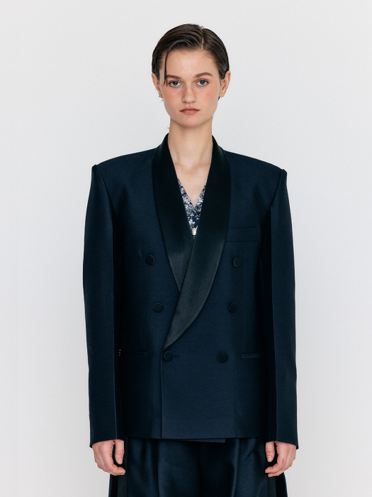 Eenk Well Double-Breasted Tuxedo Blazer - Navy/Black