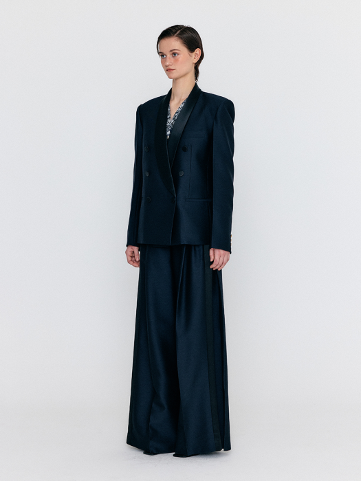Eenk Well Double-Breasted Tuxedo Blazer - Navy/Black