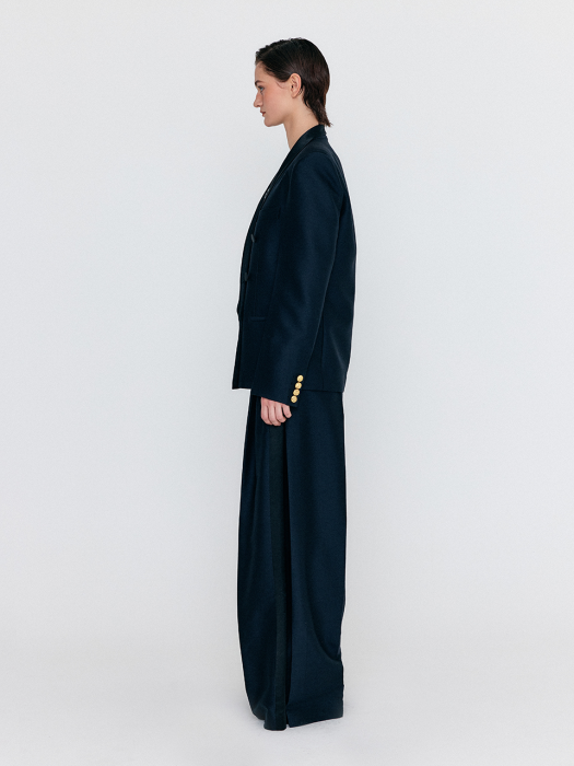 Eenk Well Double-Breasted Tuxedo Blazer - Navy/Black