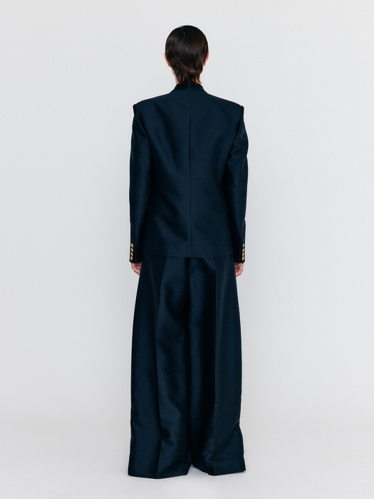 Eenk Well Double-Breasted Tuxedo Blazer - Navy/Black